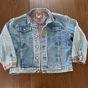 Vintage Action West Denim Jacket Plaid Flannel Lined Light Wash Trucker Small